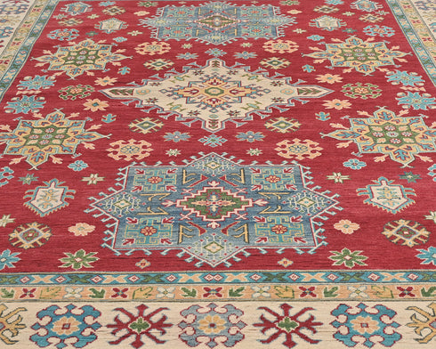 8x10 Red Kuba Afghan Hand Knotted Wool Area Rug